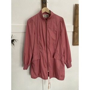 VTG Sears Jacket Womens L Pink Full Zip Knee Length Pleated Shoulders Pockets